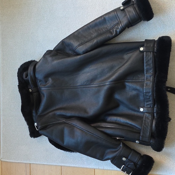 The Arrivals Women's Black Leather And Sherling Jacket,black Size Medium - Picture 6 of 8